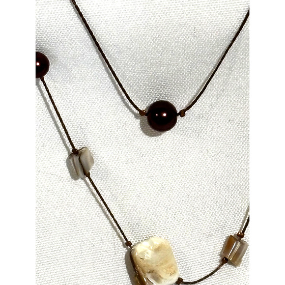 Multilayer Copper Natural Stone Pearl shell Beaded Classy Chain Necklace Boho - Picture 2 of 6